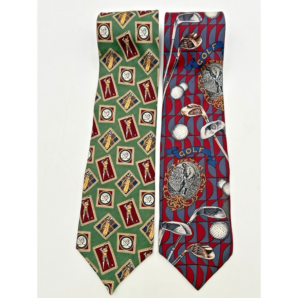 Lot of 2 Payne Stewart & American Sports Classic 100% Silk Golf Theme Neck Ties
